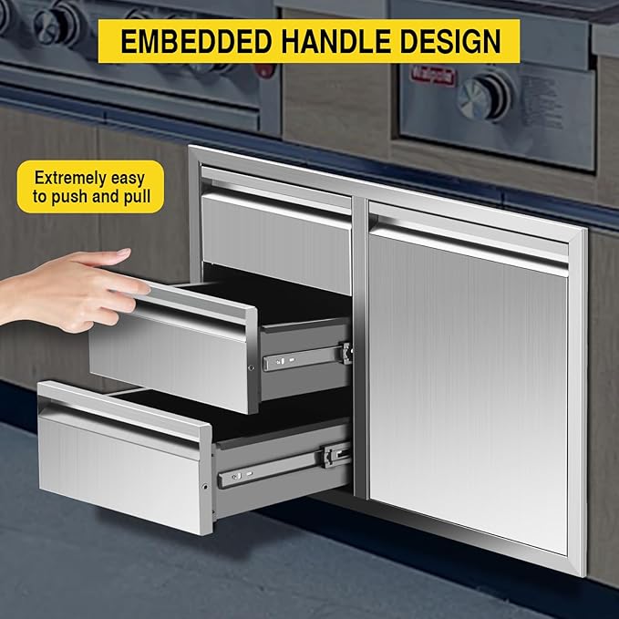 Outdoor Kitchen Drawer Combo, BBQ Access Trash Drawer Combo With Stainless Steel, Outdoor Kitchen Trash Drawer For BBQ Island, Grilling Station, Outside Cabinet,G2