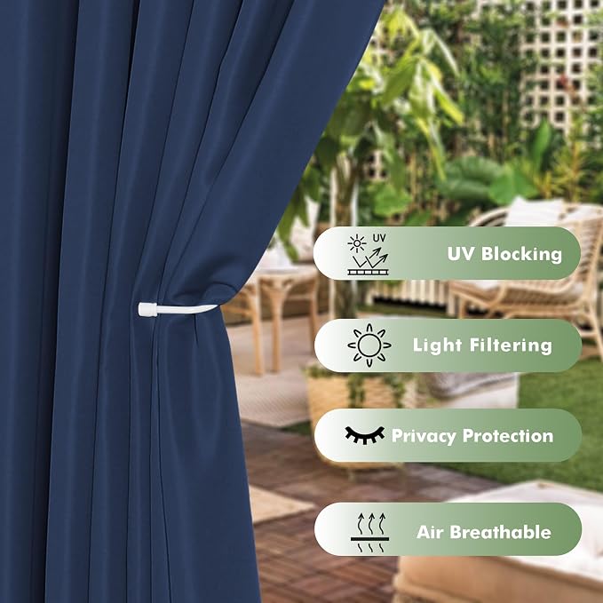HolidayIdeas Outdoor Curtains for Patio Waterproof 6 Pcs 54x84 Inch Navy | - Image 3