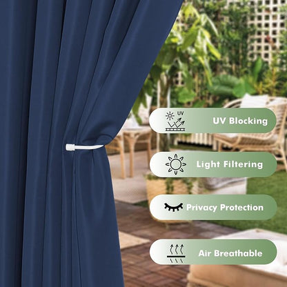 HolidayIdeas Outdoor Curtains for Patio Waterproof 6 Pcs 54x95 Inch Navy | - Image 3