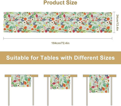 Butterfly Table Runner, Colorful Wildflower Butterfly Spring Table Runner for Holiday Kitchen Dining Home Party Outdoor 13x70in