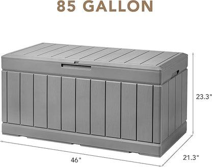 Devoko 85 Gallon Deck Box Lockable Resin Outdoor Storage Box waterproof Outdoor Container for Patio Furniture Cushions, Pillow (Grey)