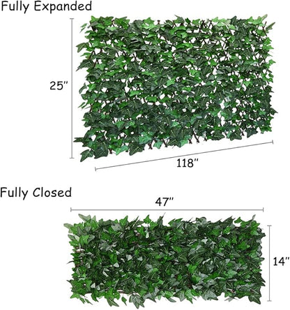 Expandable Fence Privacy Screen for Balcony Patio Outdoor,Decorative Faux Ivy Fencing Panel,Artificial Hedges (Single Sided Leaves) (2, Green-Ivy)