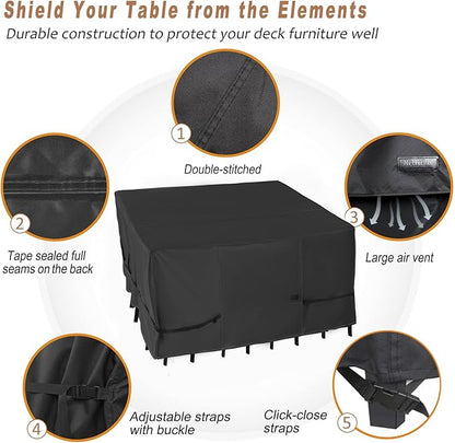 NettyPro Patio Table Cover Square 92 x 92 Inch, Waterproof Outdoor Furniture Dining Set Covers for Table and Chair, Black