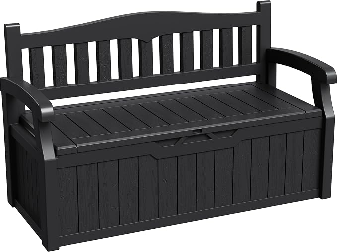 Greesum 80 Gallon Deck Box Storage Bench, Patio Furniture, Dark Black | Lockable - Image 7