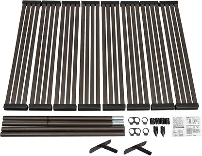 Outdoor Privacy Screens Freestanding, 35.5" W x 59" H Metal Slatted Decorative Privacy Screen and Panels with Stand, Brown Backyard Panels for Garden Patio
