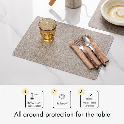 Faux Leather Placemats Set of 12 Vinyl Washable Wipeable Table Mats for Kitchen Dining Table Heat Resistant Waterproof Modern Indoor/Outdoor Placemats Non-Slip Easy Clean Place Mats (Mix Gray)