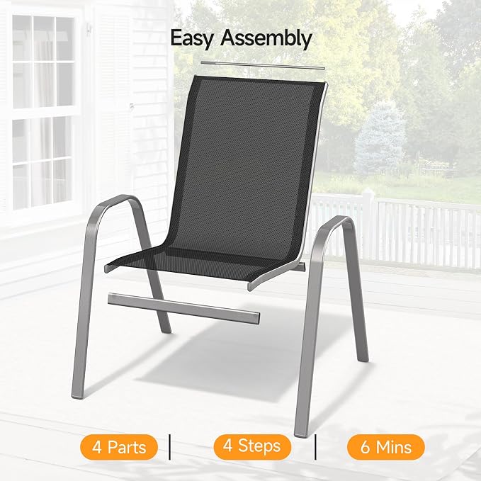 Patio Chairs Set of 2, Stackable Outdoor Dining Chairs | All Weather Dining Set - Image 7
