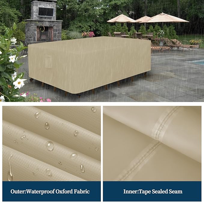 Easy-Going Rectangle Patio Furniture Cover Waterproof Outdoor Dining Table and Chair Cover Anti-UV Outside Sectional Sofa Set Covers (98"L x 78"W x 32"H, Camel)