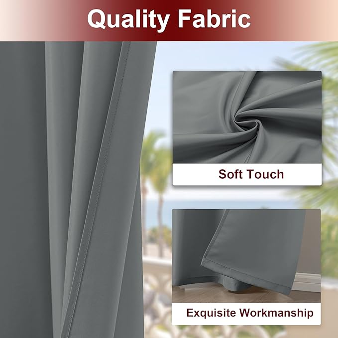 HolidayIdeas Grommet Top Outdoor Curtains for Patio Waterproof 8 Pcs All Weather Balcony Outside Curtain Panels for Apartments, Gazebo, Pergolas, Porch, 54x120 Inch, Grey