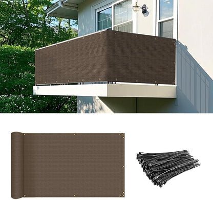 2.5' x 105' Balcony Privacy Screen Fence Cover with Zip Ties Grommets for Apartment Patio Porch Deck Backyard Outdoor (Brown)