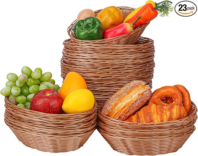 23 Pack 9 Inches Oval Wicker Bread Basket, Woven Serving Basket, Wicker Fruit Baskets, Woven Food Storage Baskets for Table, Restaurants, kitchen, Party (9.06 x 5.91 x 2.56 Inch)