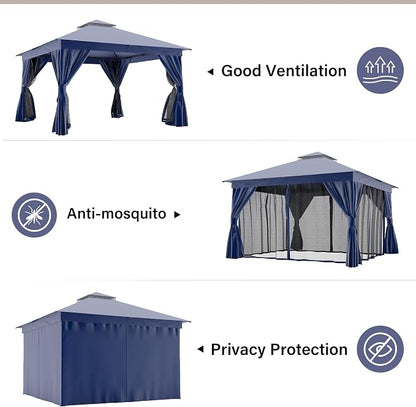 12'x12' Outdoor Gazebo with 100FT String Lights, Metal Heavy Duty Patio Canopy - Image 3
