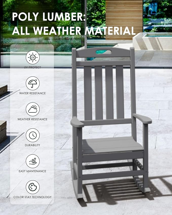 Outdoor Rocking Chair Set of 4, All-Weather Resistant Poly Lumber Rocker Chair - Image 4