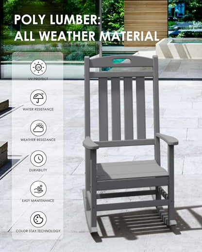 Outdoor Rocking Chair Set of 4, All-Weather Resistant Poly Lumber Rocker Chair - Image 4