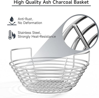 13.5'' Stainless Steel Heavy Duty Ash Charcoal Basket for Large Big Green Egg Grill, Kamado Joe Classic, Pit Boss, Louisiana Grills, Primo Kamado Grill & Other Similar Grills