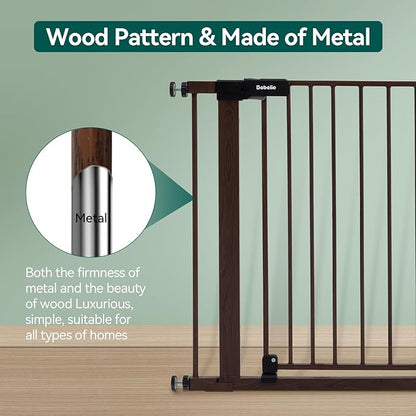 BABELIO Baby Gate with Black Wood Pattern, 29-48 Inch Auto Close Dog Gate PressGuard P7 for The House, Stairs and Doorways, Pressure Mounted Pet Gate with Door and Y Spindle Rods