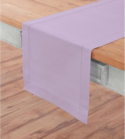 Solino Home Table Runner 90 Inches Long - Cotton Linen Hemstitch Lavender Ice Table Runner 14 x 90 Inch for Valentines, Spring, Easter