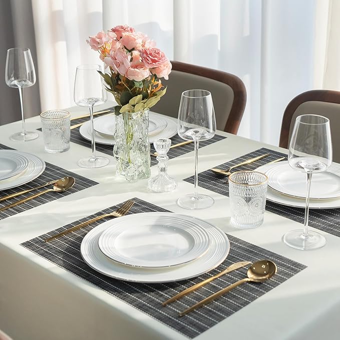 Placemats Set of 4 Vinyl/Plastic Woven Place Mats for Kitchen Table Indoor/Outdoor Washable Placemat Wipeable Dining Table Mats (Black Stripes,4)