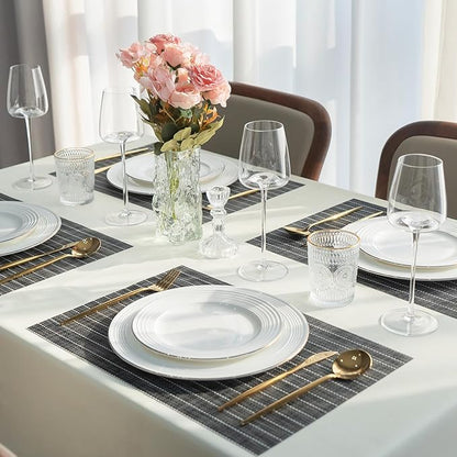 Placemats Set of 6 Vinyl/Plastic Woven Place Mats for Kitchen Table Indoor/Outdoor Washable Placemat Wipeable Dining Table Mats (Black Stripes,6)