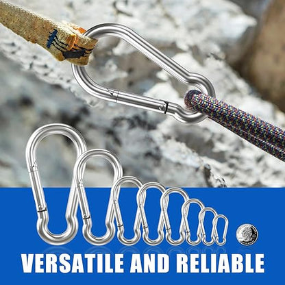 Carabiner Clip Hooks, 15pcs 3.15 inch Carabiners Heavy Duty, 304 Stainless Steel Spring Snap Hook Fits Camping Hiking, Metal Clips for Rope Chain Keys Rings