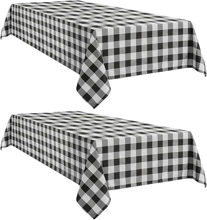 Softalker Gingham Checkered Tablecloth Rectangle - Outdoor Waterproof Buffalo Plaid Table Cloth, Stain Resistant Washable Table Cover for Picnic, Camping - Black and White, 2 Pack - 60 x 84 Inch
