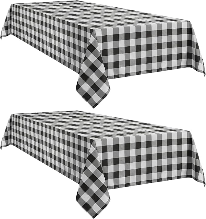 Softalker Gingham Checkered Tablecloth Rectangle - Outdoor Waterproof Buffalo Plaid Table Cloth, Stain Resistant Washable Table Cover for Picnic, Camping - Black and White, 2 Pack - 60 x 102 Inch