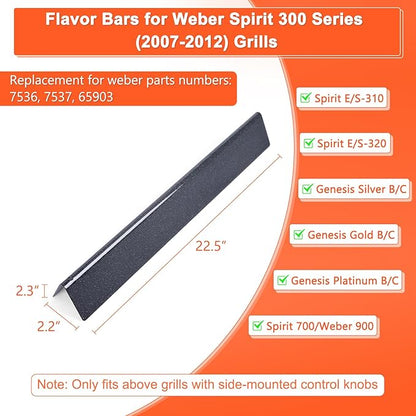 QuliMetal 7536 7537 22.5" Porcelain Steel Flavorizer Bars for Weber Spirit 300 Series (Side Knobs), Genesis Silver Gold Platinum B/C, Weber 900– Replacement for Weber 65903