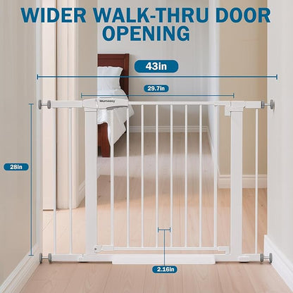 Baby Gate for Stairs, 29.7-40.6" Pressure Mounted Dog Gate, Auto Close Safety Gate for Children & Pets, Easy Install Pet Gate with Walk Thru Door for Doorways & Hallways, No Drilling, Dual-Lock Design