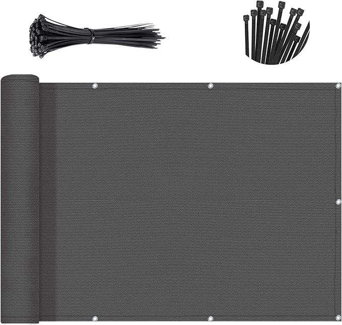 SUNNY GUARD 3'x16' Dark Grey Balcony Deck Privacy Screen Fence, Apartments Railing Screen Heavy Duty Wind Screen for Outdoor,Backyard,Patio Privacy（We Make Custom Sizes）