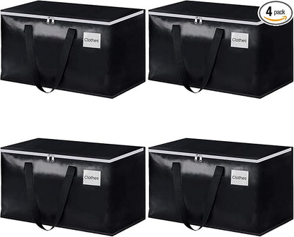 StorageRight Heavy Duty Moving Boxes-Moving Bags with Zipper, Reinforced Handles and Tag Pocket-Collapsible Moving Supplies-Totes for Storage Great for moving, Storage and Travel 93L(Black-4 Pack)