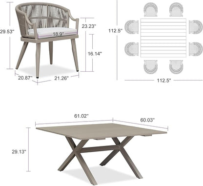 PURPLE LEAF 9 Pieces Outdoor Dining Set All Weather Wicker Patio Dining Set with Square Aluminum Table and Modern Armrest Dining Chairs for Garden Deck Backyard Kitchen, Champagne