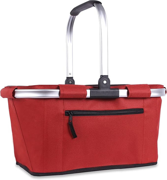 Picnic Basket, SIYUAN Shopping Basket with Handle 22L Collapsible Grocery Basket Portable Folding Bag for Marketing Picnic, Ruby Red