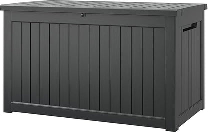 NUNU LAB 270 Gallon Large Resin Deck Box, Waterproof Outdoor Storage Box, Lockable Storage Bin for Patio Furniture, Garden Tools, Pool Accessories, UV-Resistant & All-Weather, Black
