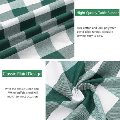Green Plaid Table Runner 2 Packs 13 x 84 inch Buffalo Check Table Runner St. Patrick's Day Cotton Dresser Scarves for Home Party Dinner Gatherings Decorations