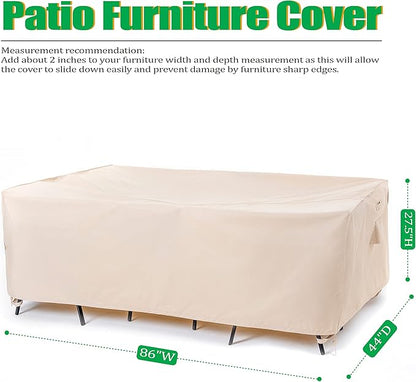 F&J Outdoors Patio Furniture Covers, Waterproof UV Resistant for Table & Chairs Set, Beige, 86"x44"