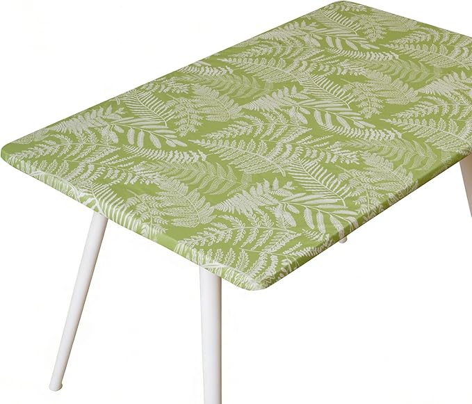 Rectangle Picnic Table Cloth, Elastic Waterproof Fitted Vinyl Tablecloths for 5 Foot Tables, Wipeable Flannel Backed Table Covers for Dining, Camping, Outdoor(Green Leaves,30"x60")