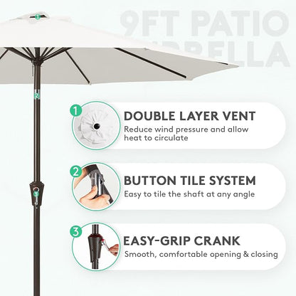 JEAREY 9FT Outdoor Patio Umbrella, Market Umbrella, Creamy-white | Outdoor - Image 2