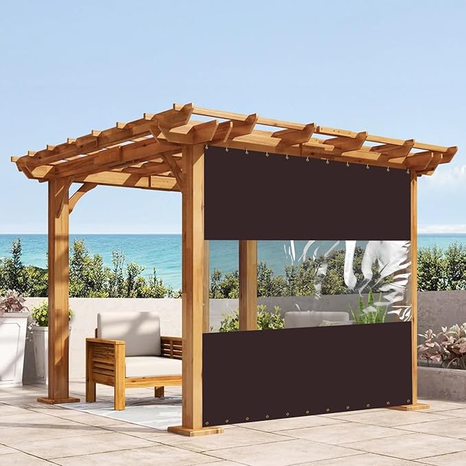 Covers & all Outdoor Clear Panel Curtain, 12 oz Vinyl Outdoor Curtains for Patio, Waterproof & Weather Resistant Tarp with Brass Grommets for Pergola, Porch, Gazebos, Balcony (8' H x 7' W, Coffee)