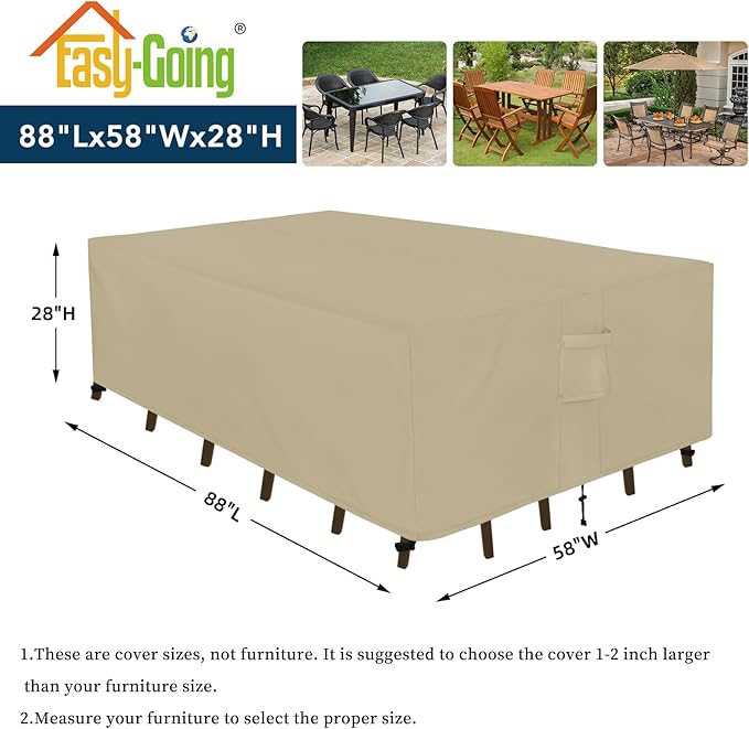 Easy-Going Rectangle Patio Furniture Cover Waterproof Outdoor Dining Table and Chair Cover Anti-UV Outside Sectional Sofa Set Covers (88"L x 58"W x 28"H, Camel)