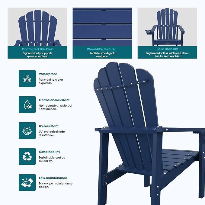 THOEOE Stackable Adirondack Chair Set of 2, HDPE Fire Pit Chairs Set of 2 | - Image 6