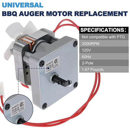 2.0 RPM Auger Motor Replacement Parts, Upgraded Barbecue Auger Motor Replacement 120V 60Hz 2 Pole, Compatible with Traeger, Pit Boss, and Camp Chef, Wood Pellet Grill Smokers