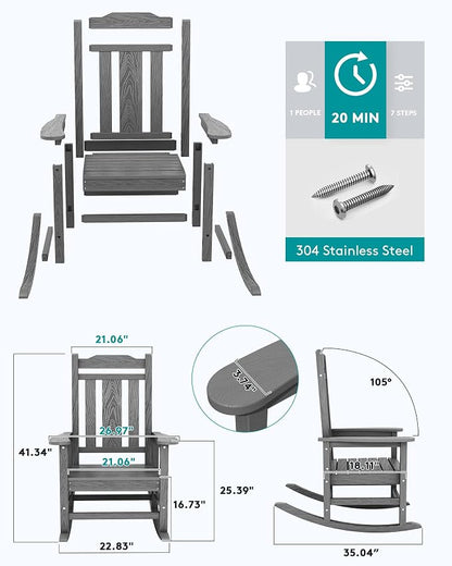 SERWALL HDPE Oversized Outdoor Rocking Chairs Set of 2, Patio Rocker, All - Image 6