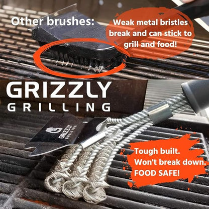 Grill Brush and Scraper - Bristle Free Stainless Steel BBQ Cleaning Tool - No Wire Scrubber Best for Gas/Charcoal/Porcelain Grill Grates - Safe Barbeque Accessories