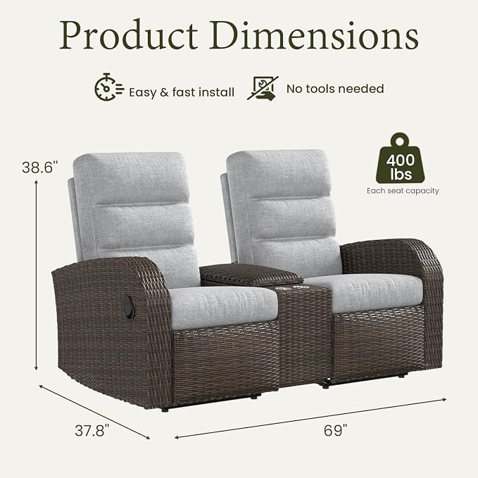 Oversized Wicker Outdoor Recliner Lovseat - Image 2