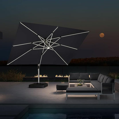 PURPLE LEAF Cantilever Umbrella 10' X 13' Double Top Solar LED Light, Stays - Image 2