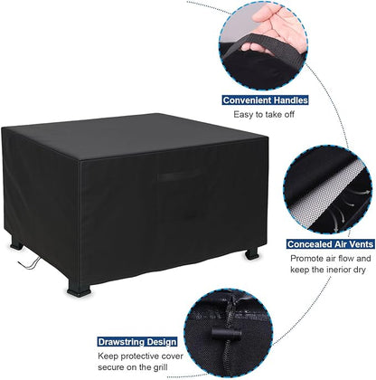 Square Fire Pit Cover, Upgraded Heavy Duty Fabric with Air Vent and Drawstring Fit for 37-40 Inch Outdoor Fireplace Cover & Fire Pit Table, 100% Waterproof & Tear Resistant