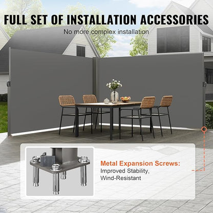 VEVOR Retractable Side Awning, UV 50 71''x 236'' Full Aluminum Rust-Proof Patio Sunshine Screen, 280 g Thicken Privacy Divider & Wind Screen for Courtyard, Balcony, Roof Terraces and Pools, Gray