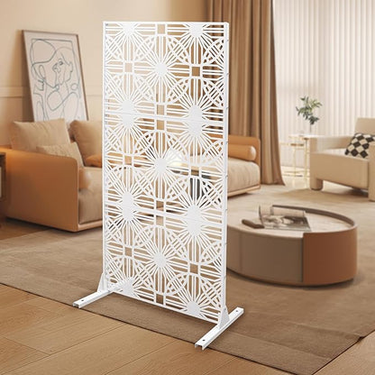 Outdoor Privacy Screen Freestanding, 36" W x 71.5" H Outdoor Decorative Screen Backyard Privacy Fence for Patio Garden Balcony Porch, White Lattice Panels