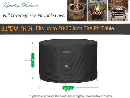Fire Pit Cover 600D Heavy Duty Waterproof Fabric With PVC Coating Round 32" Dia x 16" H Black Fits 28-30 inch Fire Pit Table Fade Resistant Outdoor Firepit Cover