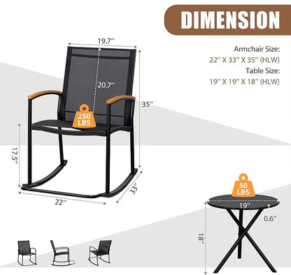 Shintenchi 3 Piece Outdoor Rocking Bistro Set, Textilene Fabric Small Patio - Image 3